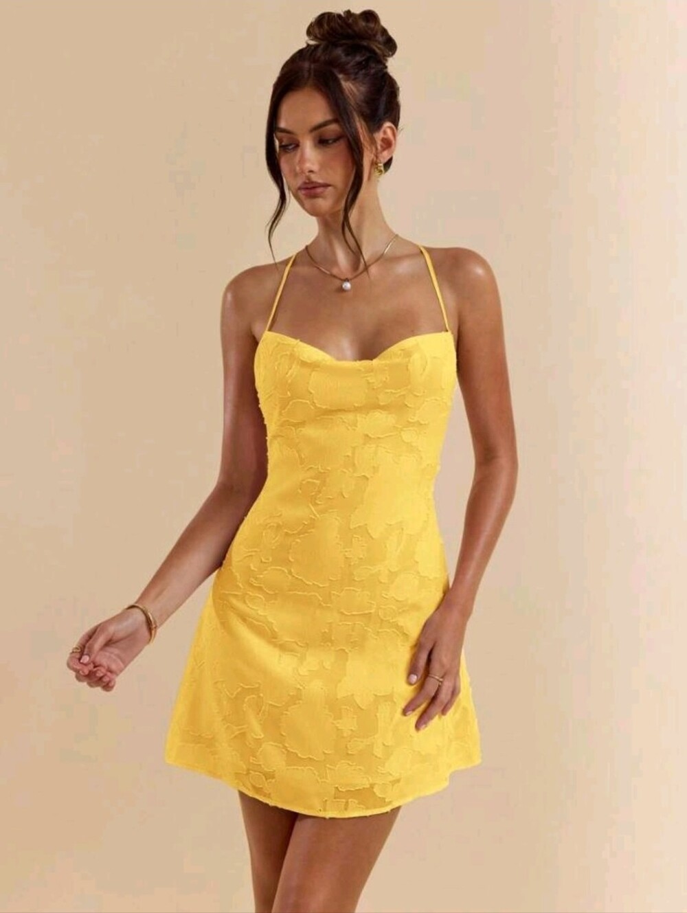 BAE Bodycon Low Back Tie Strap Textured A-Line Mini Dress